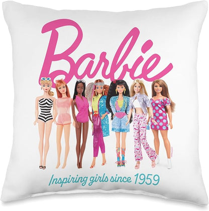 Barbie Inspiring Girls Since 1959 Doll Lineup Throw Pillow
