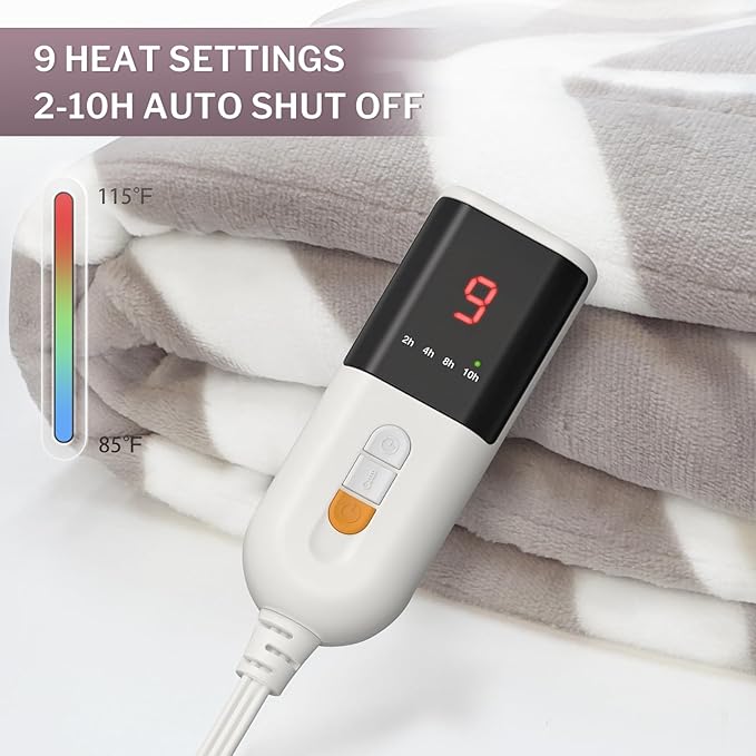 VENTIMI Electric Blanket Heated Throw, 72" x 84" Heated Blanket with 9 Heat Levels & 2 to 10 Hours Auto Off, Fast Heating Blankets with ETL & FCC Certification, Beige