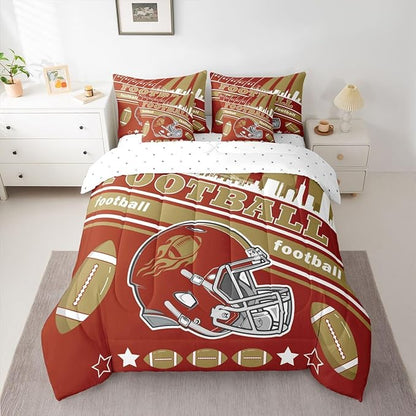 Feelyou Football 7 Pieces Comforter Sets Queen Size Kids Rugby Sports Bedding Set for Boys Kids Teen Sports Theme Bed in a Bag with Comforter, Sheets, Pillowcases & Cushion Cover