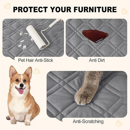 Smiry Reversible Waterproof Couch Covers for Sofa, Washable Dogs Pet Couch Covers for 3 Cushion Sofa Pet Friendly, Water Resistant Furniture Protector Slipcover, Geometric (52"x82", Grey/Light Grey)