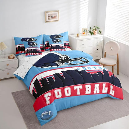 Erosebridal Football 7 Pcs Comforter Set King Football Fans Bedding for Boys Girls Football City Sheet Set Bed in A Bag Purple Rugby Competition Room Decor Sports Ball Game Quilt