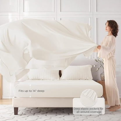 MUXHOMO 7 Pieces King Comforter Set, Seersucker Bed in a Bag King Size, All Season Luxury Bedding Set with Comforter, Flat Sheet, Fitted Sheet, Pillowcases & Shams, Ivory