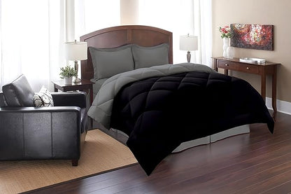 Elegant Comfort All Season Goose Down Alternative Reversible 2-Piece Comforter Set- Available in and Colors, Twin/Twin XL, Black/Gray