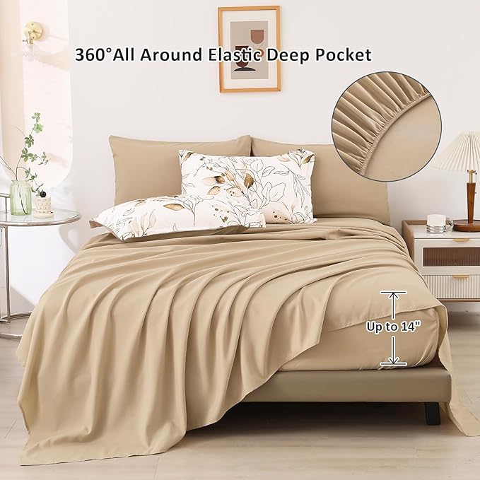 WONGS BEDDING Brown Comforter Set Full Size, 7 Pieces Botanical Bed in a Bag Golden Leaves Bedding Set Soft Microfiber Full (1 Comforter,2 Pillowcase,2 Pillow Shams,1 Flat Sheet,1 Fitted Sheet)
