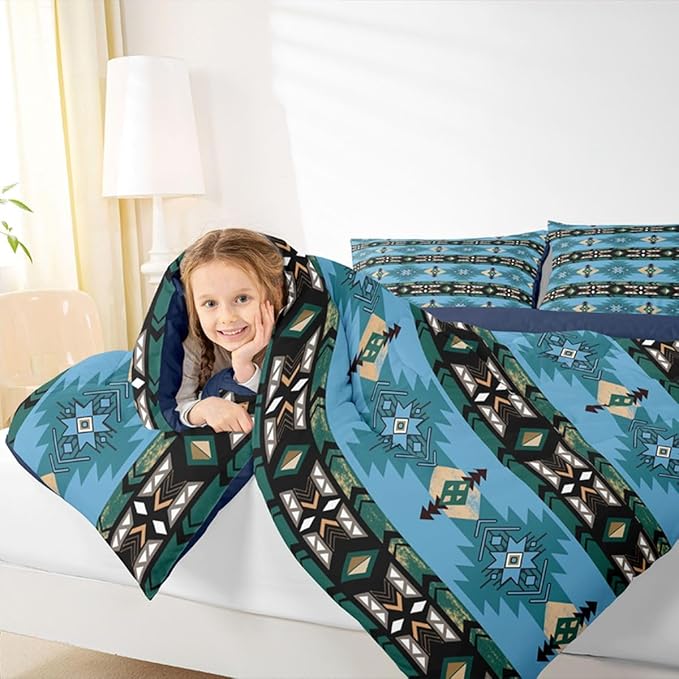 Erosebridal Southwestern Comforter Set - Twin Bohemian Geometric Quilt, Ethnic Tribal Arrow Bedding Set With Western Duvet Insert, Country Room Decor Teal