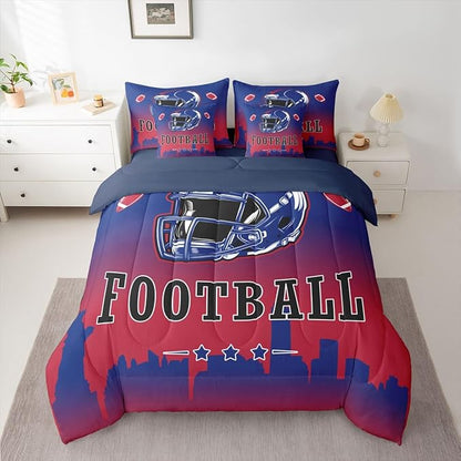 Erosebridal Football City 7 Piece Bedding Set Sports Ball Games Bed in A Bag American Rugby Comforter Set with Sheets Twin Size for Kids Teen Adults,City Theme Ball Competitive Games Bed Set