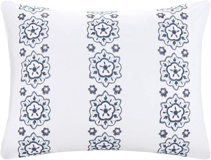 Intelligent Design Complete Bed In A Bag Casual Boho Comforter with Sheet Set Decorative Pillow, All Season Bedding Set, Queen, Loretta Navy 9 Piece