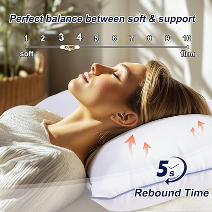 Pillows Queen Size Set of 4 Hotel Collection Bed Pillow for Sleeping Queen Pillows 4 Pack for Back, Stomach or Side Sleepers Soft and Supportive Washable Pillow for Bedroom