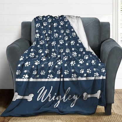 Artsadd Personalized Paw Print Dog Blanket with Pets Name, Custom Name Blanket for Small Dogs, Flannel Puppy Blanket, Memorial Gifts for Loss of Dog, Pet Loss Sympathy Remembrance Gifts
