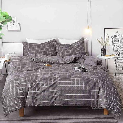 Faincy King Comforter Set, Grey Grid Gray Plaid Geometric Pattern Reversible Comforter - Size 104 x 90 3PCS Soft Microfiber Duvet Sets Modern Cottage Preppy Decor Bedding in a Bag for Women Men Teen