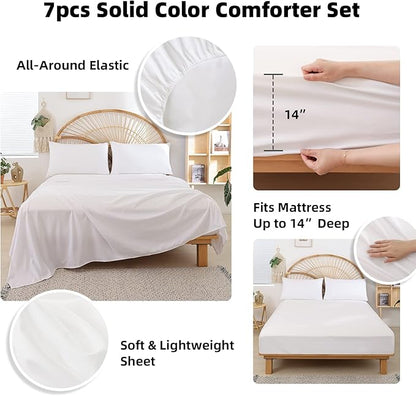 weigelia Queen Comforter Set Taupe Comforter Set 7 Pieces Bed Comforter Set with Fitted Sheets, Flat Sheets, Pillow Shams and Pillowcases for All Season