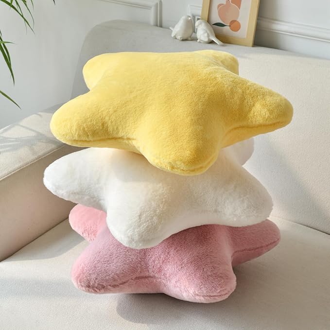 Xiashrk Star Pillow, Decorative Throw Pillows for Bed Couch, 15" Star Shaped Pillow Plush Floor Cushions Room Decor Pillow with Soft Faux Rabbit Fur for Sofa Bedroom Living Room