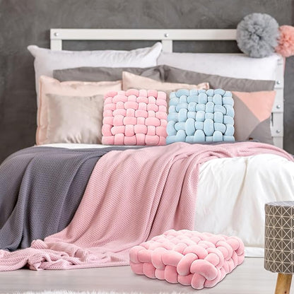 Wenqik 2 Pcs Knot Pillows Square Knotted Plush Throws Soft Accent Pillows Decoration Cushion for Couch Home Office Living Room Bedroom Bed Sofa Decor, 12'' x 13''(Pink,Crystal Velvet)