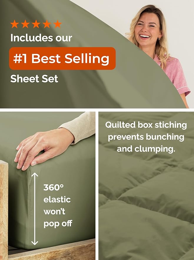 Twin XL Comforter Set - 5 Piece Bed in a Bag Twin XL Size Bed Set - Down Alternative Comforter, Flat Sheet, Fitted Sheet, Pillowcase & Sham for All Seasons - Ultra Soft, Comfy, Breathable - Sage Green