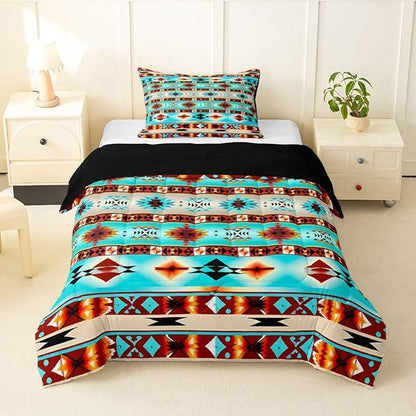 Erosebridal Southwestern Comforter Set Twin Bohemian Geometric Quilt,Ethnic Tribal Arrow Bedding Set Western Duvet Insert,Country Decor Western Room Decor for Bedroom Western Bedroom Decor Teal