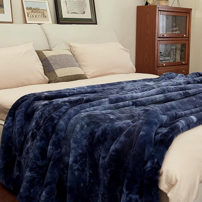 MAXEVE Electric Heated Throw Faux Rabbit Fur Blanket with 8 Heating Levels & 8 Hours Auto Off, Fast Heating Warm Cozy Sherpa Washable Blanket with Over-Heat Protection, ETL Certification, Blue