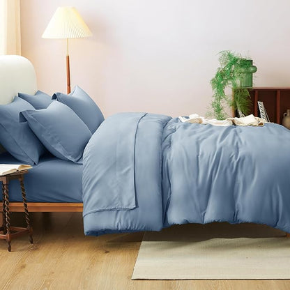 CozyLux Queen Comforter Set Grayish Blue, 7 Pieces Bed in a Bag Queen Comforter Set with Sheets, Bedding Sets with Down Alternative Comforter, Fitted Sheets, Flat Sheets, Pillow Shams and Pillowcases