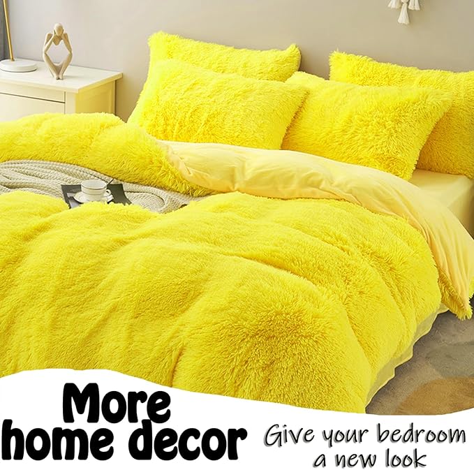 MorroMorn Fluffy Heart Throw Pillows, Shaggy Decorative Pillow for Sofa Couch Bed, Cute Room Decor Decorations for Women Girls Kids (Mustard Yellow)