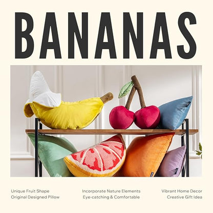 Phantoscope Fruit Shaped Pillows Series Banana Shaped Throw Pillow, Fun Home Decor of Fruit Themed Shaped Cushions, Fall Decorative Shaped Pillow for Couch Bed and Chair, Yellow, 21 x7 inches