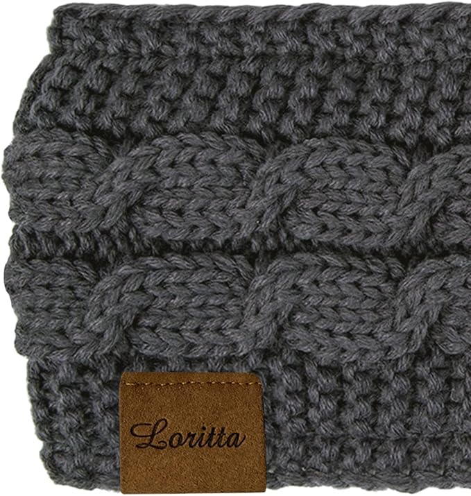 Loritta 2 Pack Headbands for Women Winter Warm Cable Knit Ear Warmer Thick Head Wrap Fuzzy Fleece Lined Gifts