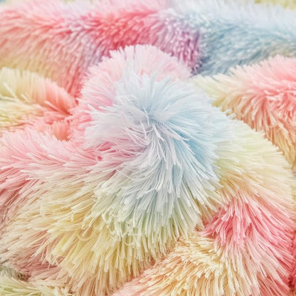 Flysheep Luxury Faux Fur Shaggy Fluffy Comforter Set King Size Colorful Rainbow Long Hair, 3 Pieces Plush Flannel Sherpa Backing Reversible Soft Microfiber Bedding Set Super Warm for Winter
