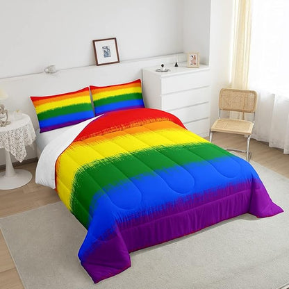 Feelyou Rainbow Bedding Set Colorful Rainbow Comforter Set for Kids Boys Girls Multicolor Comforter Ultra Soft Quilt Set 1 Comforter Set with 1 Pillowcase Twin Size