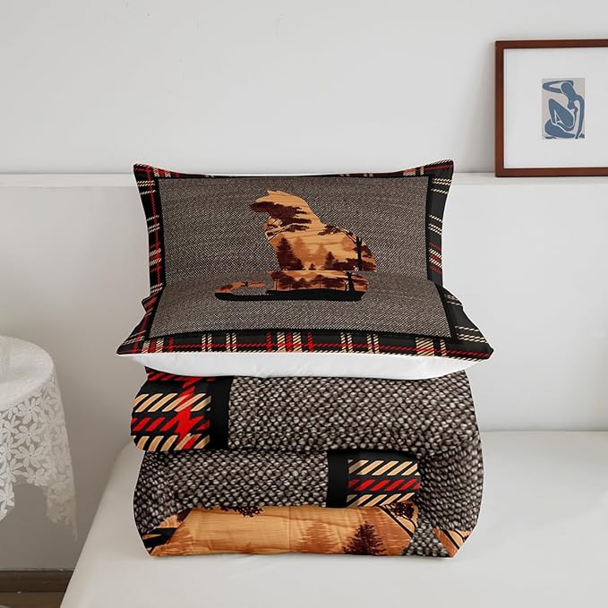Erosebridal Cute Dog Twin Comforter Set for Boys Girls Kids,Vintage Pet Animals Bedding Set Western Decor,Rustic Farmhouse Down Comforter,Nature Woodland Pattern Grey Orange Duvet Set Room Decor