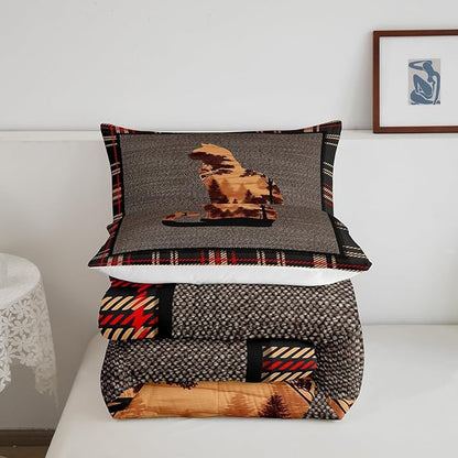 Erosebridal Cute Dog Twin Comforter Set for Boys Girls Kids,Vintage Pet Animals Bedding Set Western Decor,Rustic Farmhouse Down Comforter,Nature Woodland Pattern Grey Orange Duvet Set Room Decor