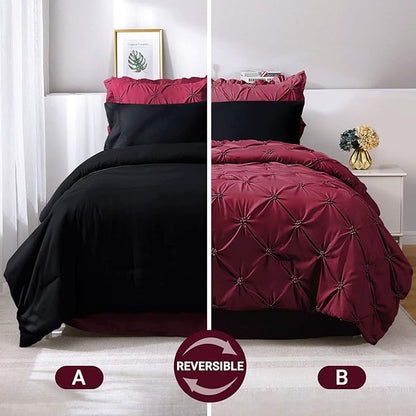 JOLLYVOGUE Queen Comforter Set 7 Pieces, Burgundy Bed in a Bag Comforter Set for Bedroom, Bedding Comforter Sets with Comforter, Sheets,Ruffled Shams & Pillowcases