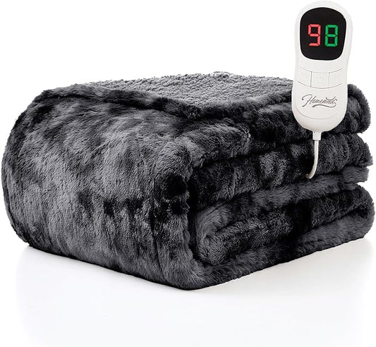 Homemate Electric Heated Blanket Full Size - 72"x84" Heating Blanket Full Size 1/2/4/6/8 Hours Auto-Off 10 Heat Level Over-Heat Protection Luxury Faux Fur Sherpa ETL Certification