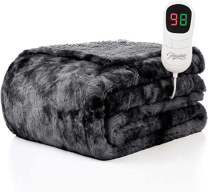 Homemate Electric Heated Blanket Full Size - 72"x84" Heating Blanket Full Size 1/2/4/6/8 Hours Auto-Off 10 Heat Level Over-Heat Protection Luxury Faux Fur Sherpa ETL Certification