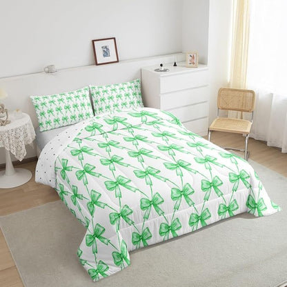 Feelyou Gray Bow Comforter Set King Size Cute Bowknot Bedding Set Boys Girls Bow and Stripes Comforter for Kids Women Men Kawaii Duvet Set 3Pcs