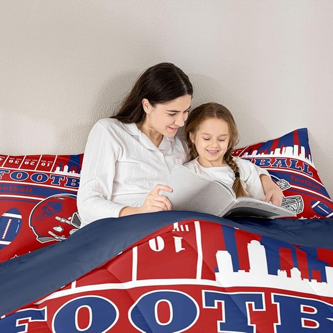 Feelyou Football Bedding Set Boys Girls Twin Size Rugby Sports Comforter Set Football City Duvet Quilt Sports Themed Bedroom Decor