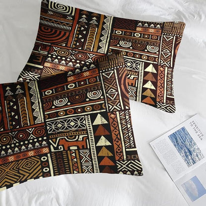 Comforter Set Queen Size, Vintage Tribal African 7 Pcs Bedding for Kids and Adults, Brown Abstract Patchwork Bed Sheet Sets with Fitted Sheet 2 Pillowcases & 2 Shams
