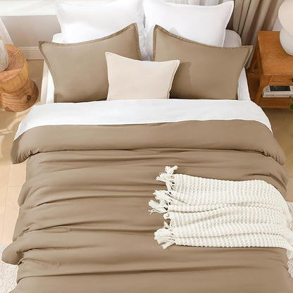 Litanika Comforters Taupe Oversized Queen Size, 3 Pieces Lightweight Solid Bedding Set & Collections, All Season Fluffy Bed Set (98x98In Comforter & 2 Pillowcases)