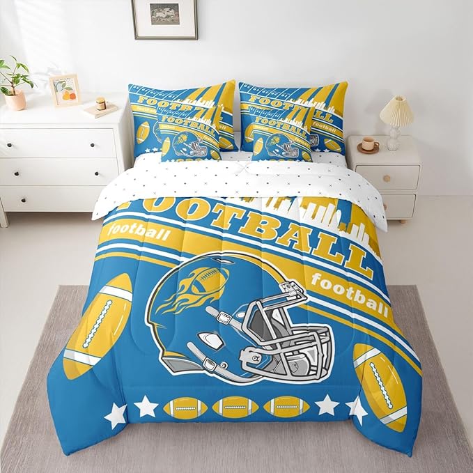 Feelyou Football 7 Pieces Comforter Sets Queen Size Kids Bedding Set for All Season Rugby Sports Football City Bed in a Bag with Comforter, Sheets, Pillowcases & Cushion Cover