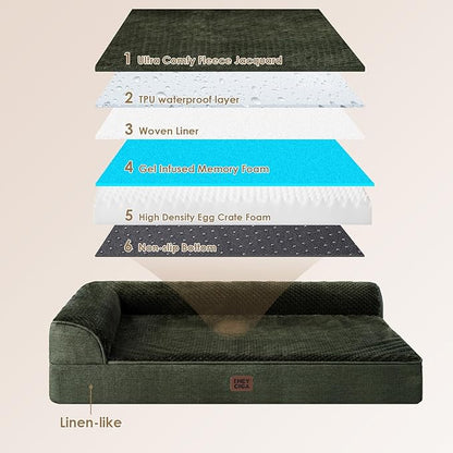 EHEYCIGA Large Dog Bed Memory Foam for Crate, Orthopedic Dog Bed Large Size Dogs with Washable Removable Cover, Waterproof Pet Sofa Couch with Nonskid Bottom, 35x22x6, Dark Green