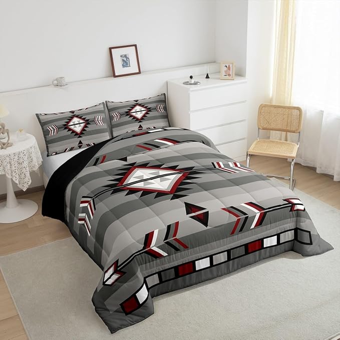 Erosebridal Western Boho Bedding Sets Queen Southwestern Aztec Comforter Set Bohemian American Native Quilt Set for Boys Adults Men,Exotic Tribal Geometric Duvet Insert Farmhouse Home Room Decor