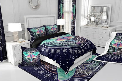 Erosebridal Moth Butterfly Bedding Full Size Gothic Decor Down Geometric Comforter Duvet Set for Kids Boys Girls Teens Room Dorm Decorative, Navy Blue