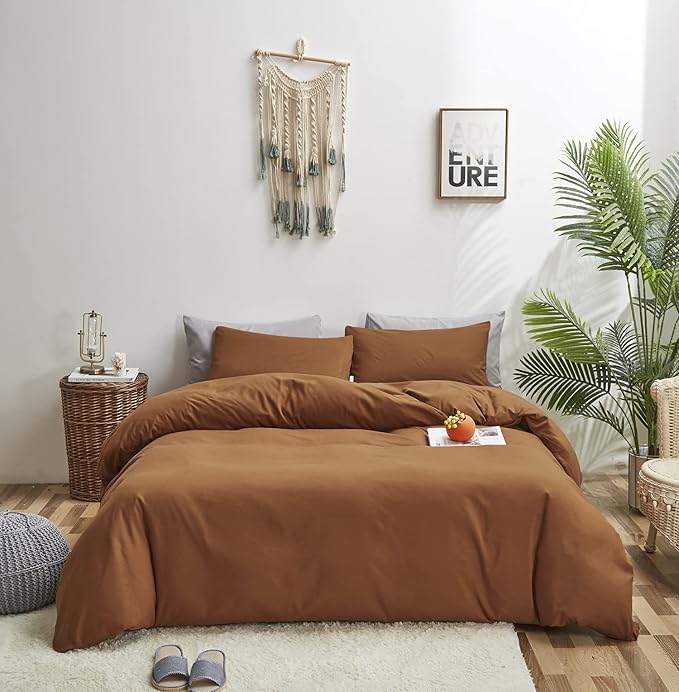 KAREVER Pumpkin Color Comforter Sets Solid Cinnamon Color Bedding Set Cal King 3 PCs Pumpkin Comforter Sets for Women Girls Breathable Soft Bedroom Collection Solid Rust Color Adults Pumpkin Bedding