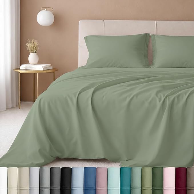 California Design Den Hotel Quality Deep Pocket Queen Sheets Set - Luxury 600 Thread Count Sateen, Natural 100% Cotton Queen Size Sheets Set, Fully Elasticized, Crisp, Cool and Durable - Laurel Green