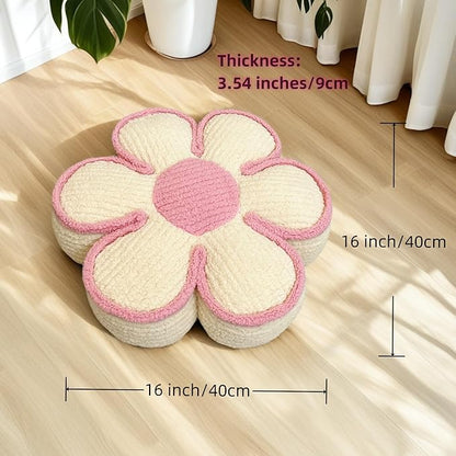 Beige Preppy Throw Pillow Decorative Flower Pillows 16" Cute Soft Fluffy Daisy Shaped Floor Cushion Aesthetic for Sitting Chair Couch Bed Room Bedroom Decor (1, Beige, 16 Inch)