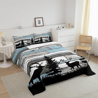 Feelyou Deer Comforter Set for Girls Boys Kids Deer Hunting Bedding Set Room Decorative Western Rustic Forest Animal Print Bedding Set Canbin Deer Brown Duvet Set Queen Size 3pcs Quilt Set