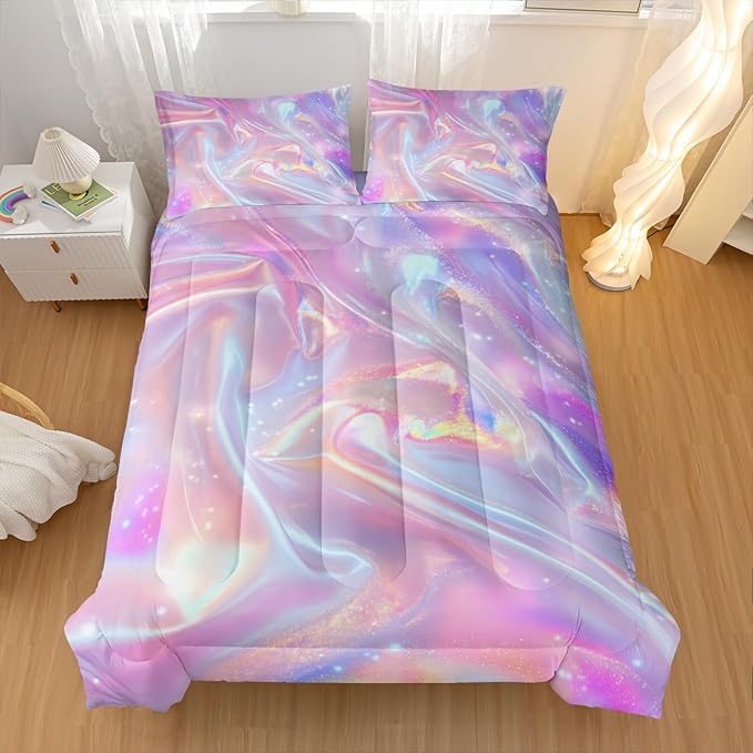 Pink Abstract Art Comforter Modern Abstract Comforter Set,Rainbow Gradient Star Bedding Set Twin Size 3PCS,Mordern Art Decor All Season Lightweight Soft Microfiber with 2 Pillow Shams