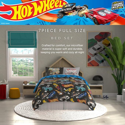 Hot Wheels Kids Bedding Super Soft Comforter and Sheet Set with Sham, 7 Piece Full Size, (Officially Licensed Product) by Franco