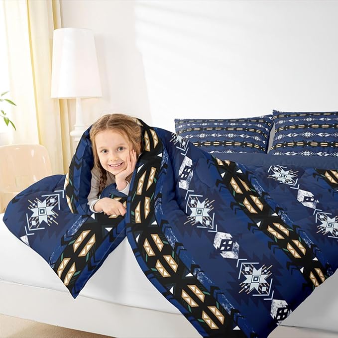 Erosebridal Western Decor,Vintage Exotic Indian Geometric Bedding Set Boho Western Comforter Set King,Ethnic Tribal Arrow Quilt Aztec Duvet Insert,Rustic Home Decor Rustic Farmhouse Decor Blue