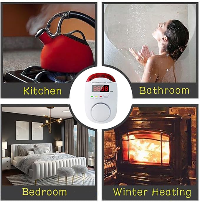 Portable Carbon Monoxide Detector for Travelc, Plug in Wall with LED Digital Display Voice Light Plug and Play - 2 PCS