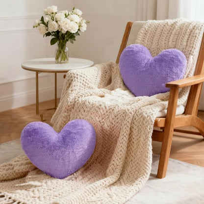 Nydotd Heart Pillows Cute Fuzzy Throw Pillow Purple Love Heart Shaped Decorate Pillows for Bed Livingroom Sofa Gifts Home Decor Cushion Small 11.8" x 10"