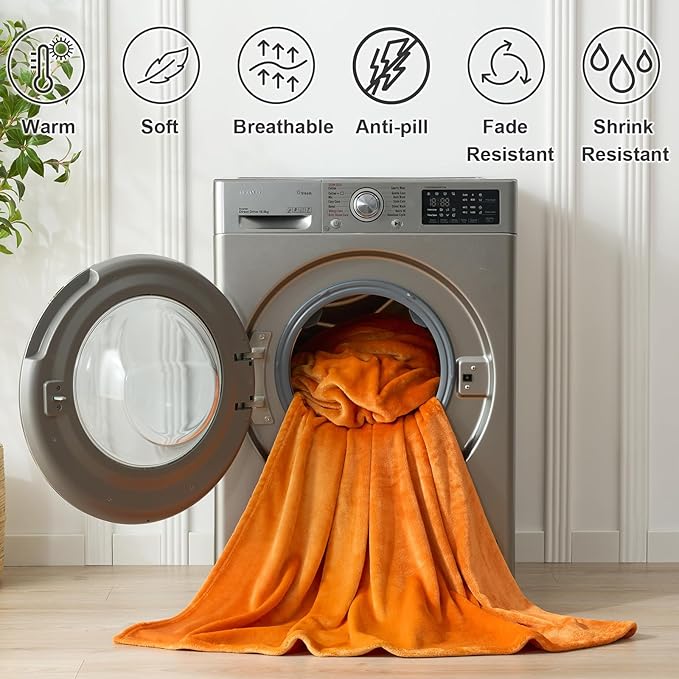 Hansleep Fleece Orange King Blanket, Super Soft Flannel Fuzzy Plush Cozy Blanket for All Seasons, Orange, King 90x108 Inches