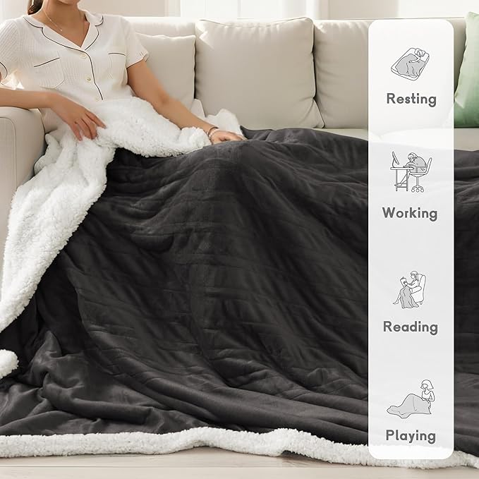 Heated Blanket Electric Blanket Full Size 72''x84'' with 9 Heating Levels, 1-10 Hour Auto Shut Off, Machine Washable, Flannel & Sherpa Soft Warming Blanket for Couch, Bed, Office - Dark Grey